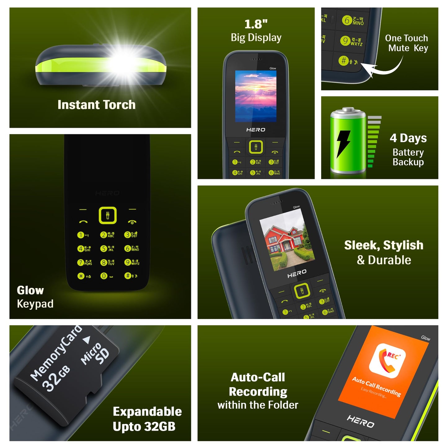Lava All-New Hero 600i Glow Keypad Phone (Mint Green)