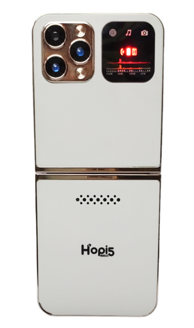 Hopi5 HI1 Flip Phone with Magic Voice System (White-Gold)