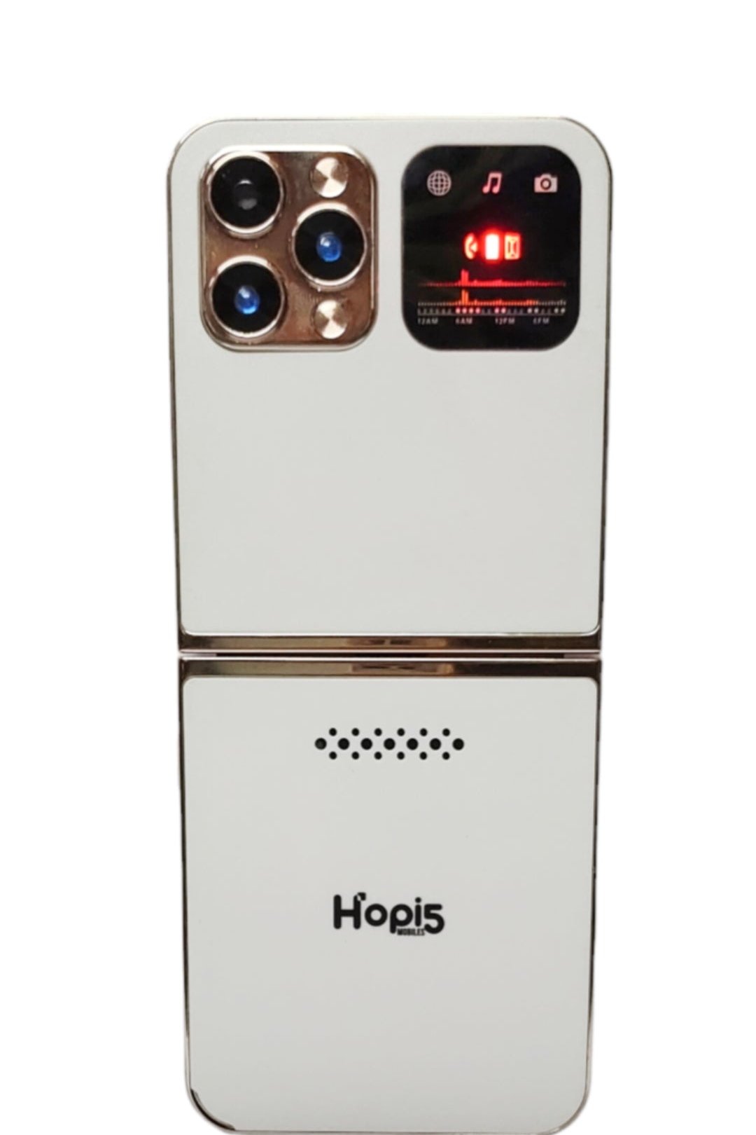 Hopi5 HI1 Flip Phone with Magic Voice System (White-Gold)