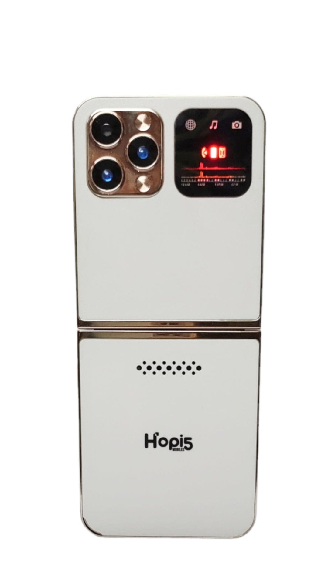 Hopi5 HI1 Flip Phone with Magic Voice System (White-Gold)