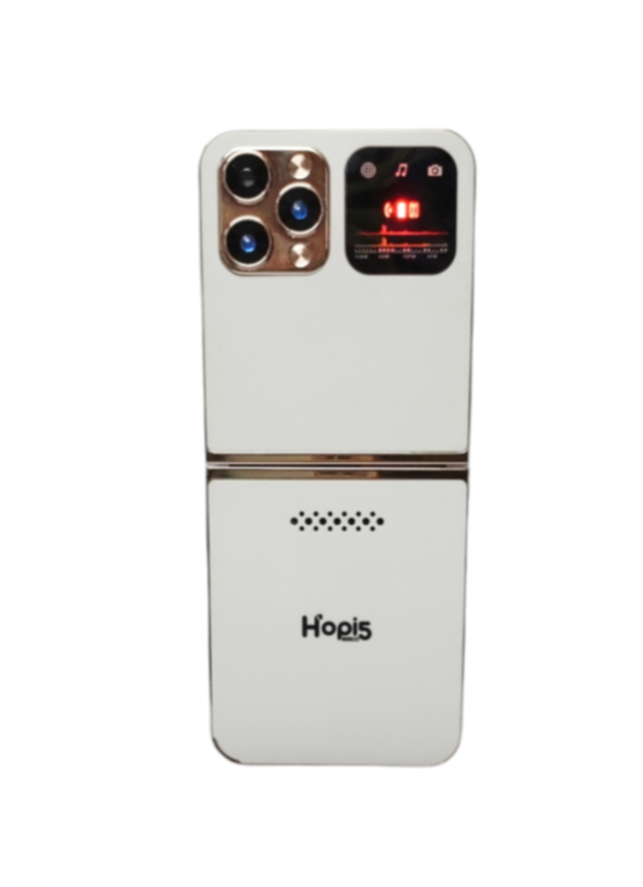 Hopi5 HI1 Flip Phone with Magic Voice System (White-Gold)