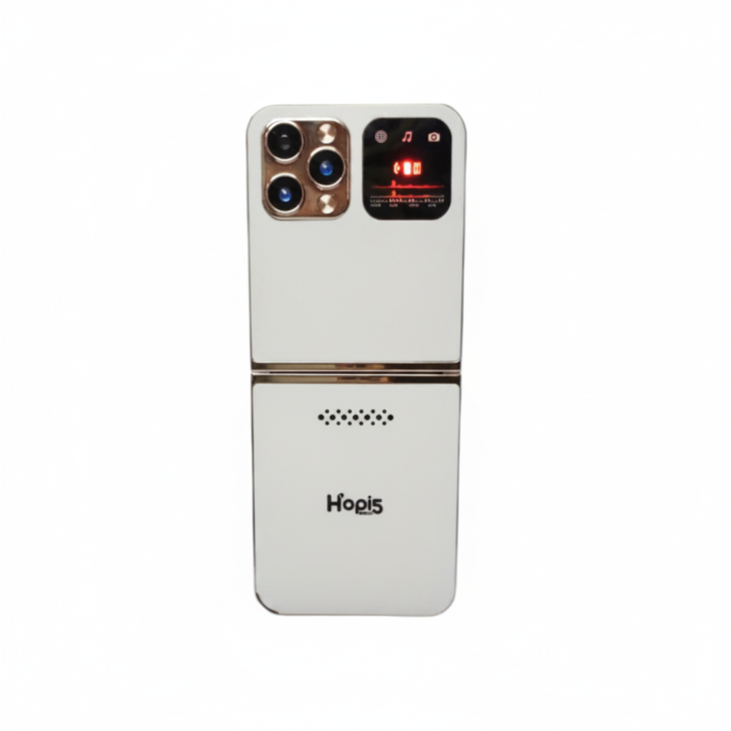 Hopi5 HI1 Flip Phone with Magic Voice System (White-Gold)