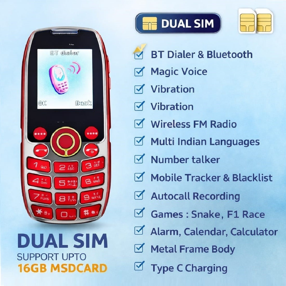 Hotline Crystal Card Magic Voice phone (Red)