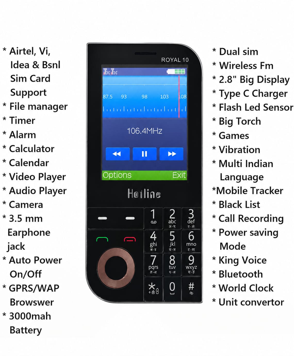 Hotline Royal 10 Mango Style |Dual Sim|Big Screen Keypad Phone
