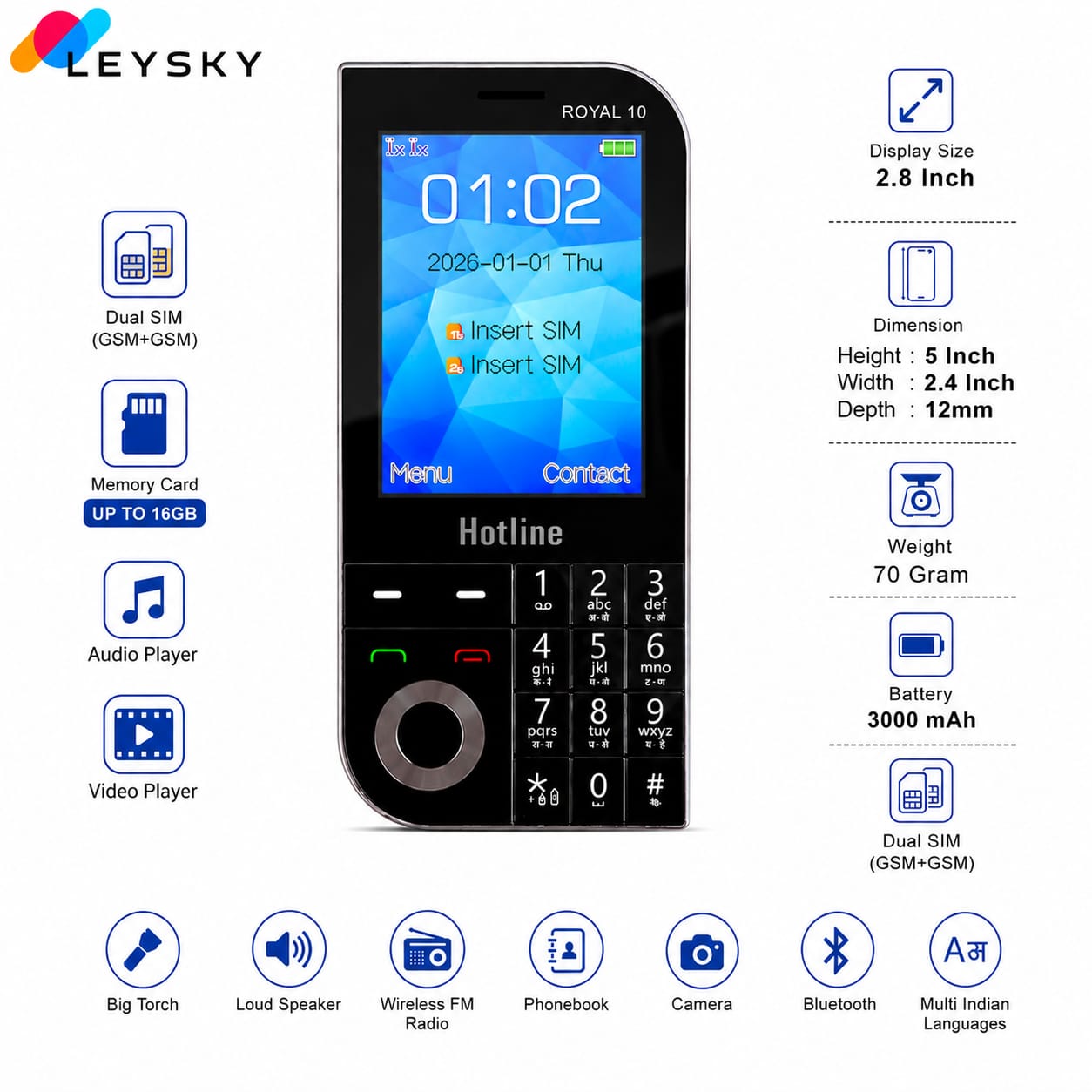 Hotline Royal 10 Mango Style |Dual Sim|Big Screen Keypad Phone