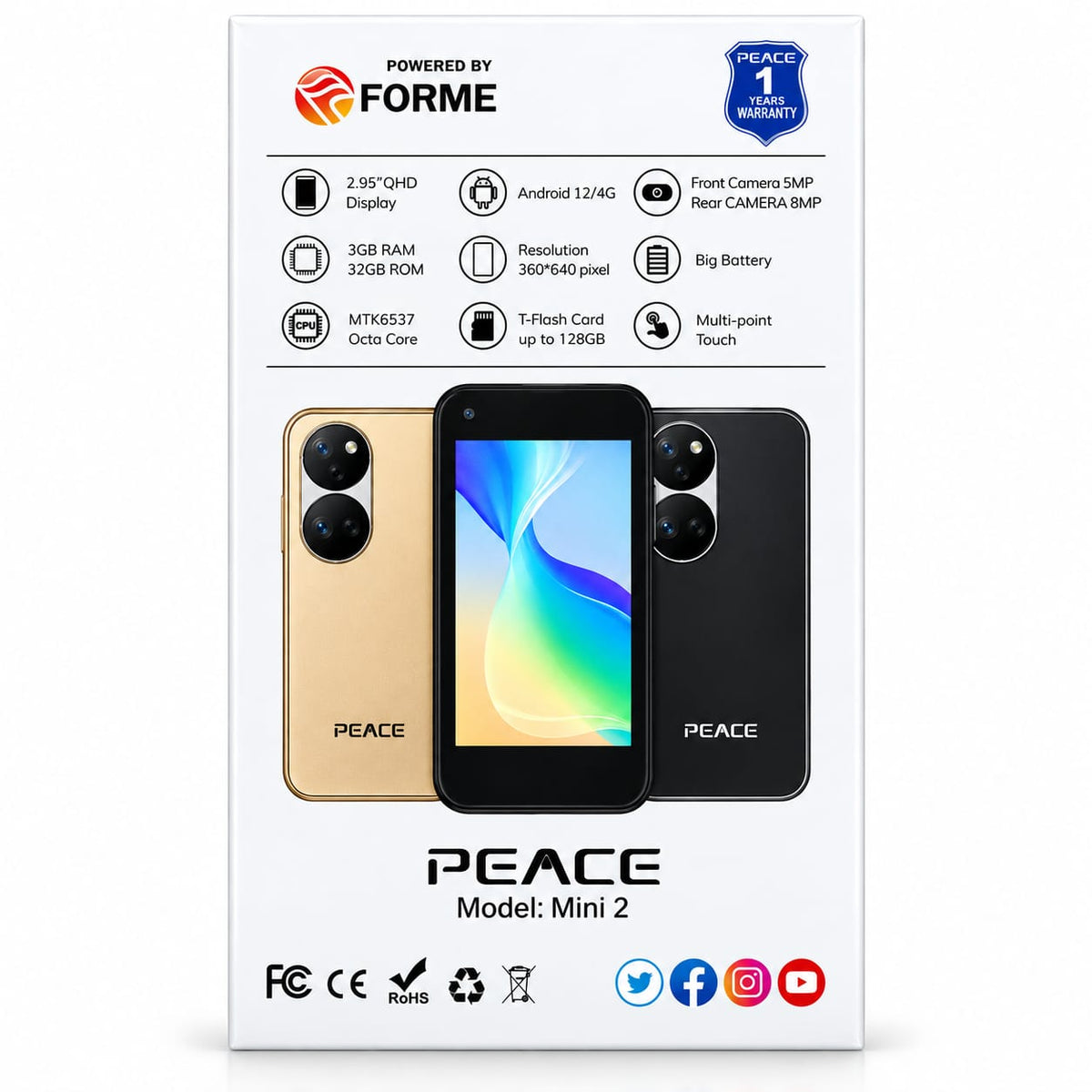 Peace Mini 2 4G (Black, 3GB Ram) (32GB Rom)