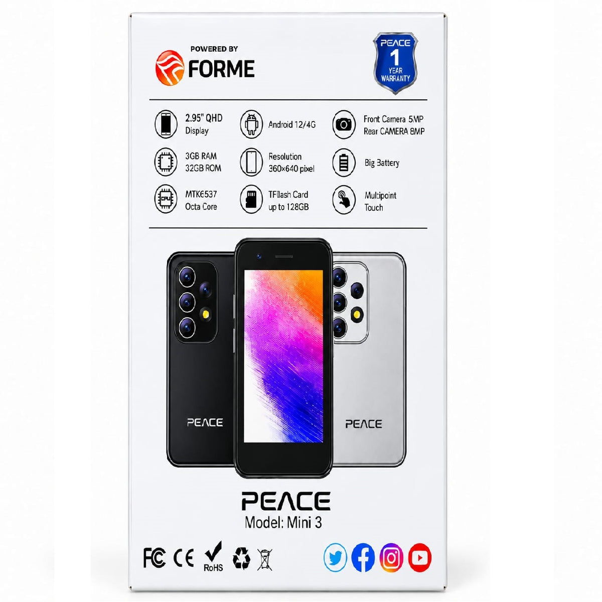 Peace Mini 3 4g (Silver, 3 GB Ram) (32 GB Rom)