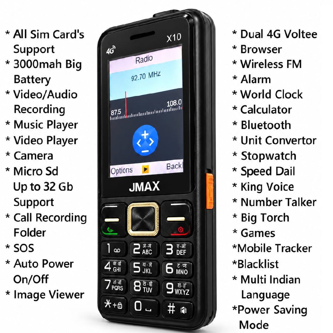 Jmax X10 4G |Dual Sim| All sim Support (Black)