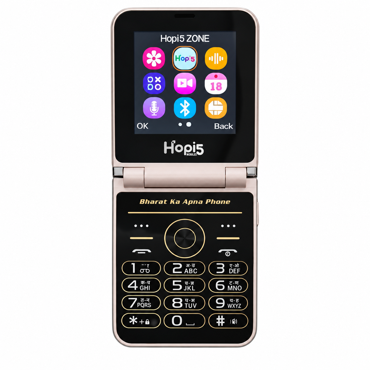 Hopi5 HI1 Flip Phone with Magic Voice System (White-Gold)