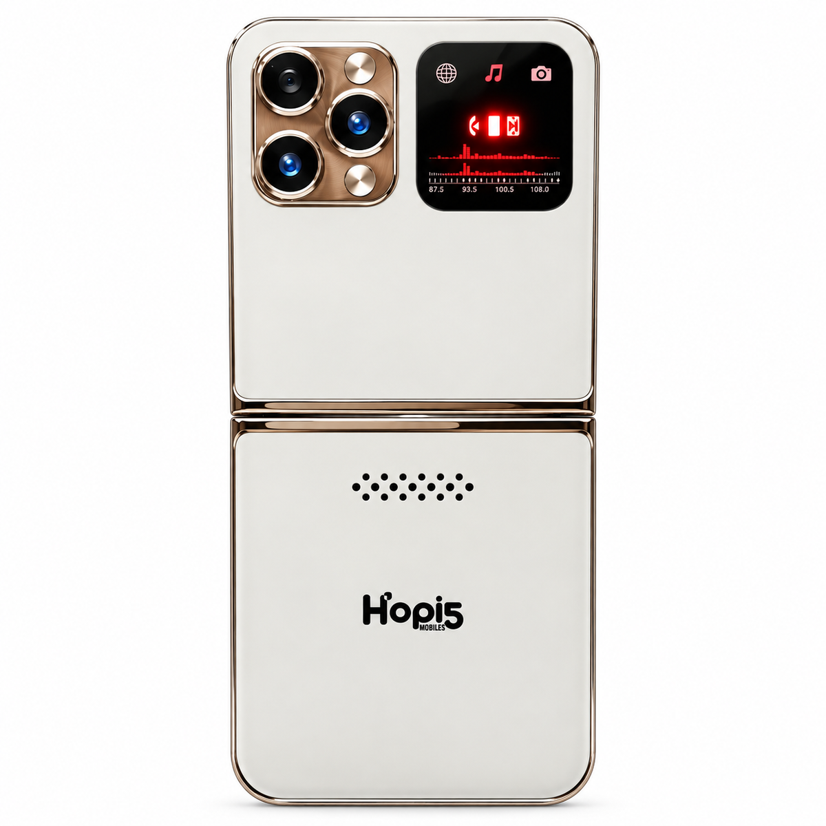 Hopi5 HI1 Flip Phone with Magic Voice System (White-Gold)