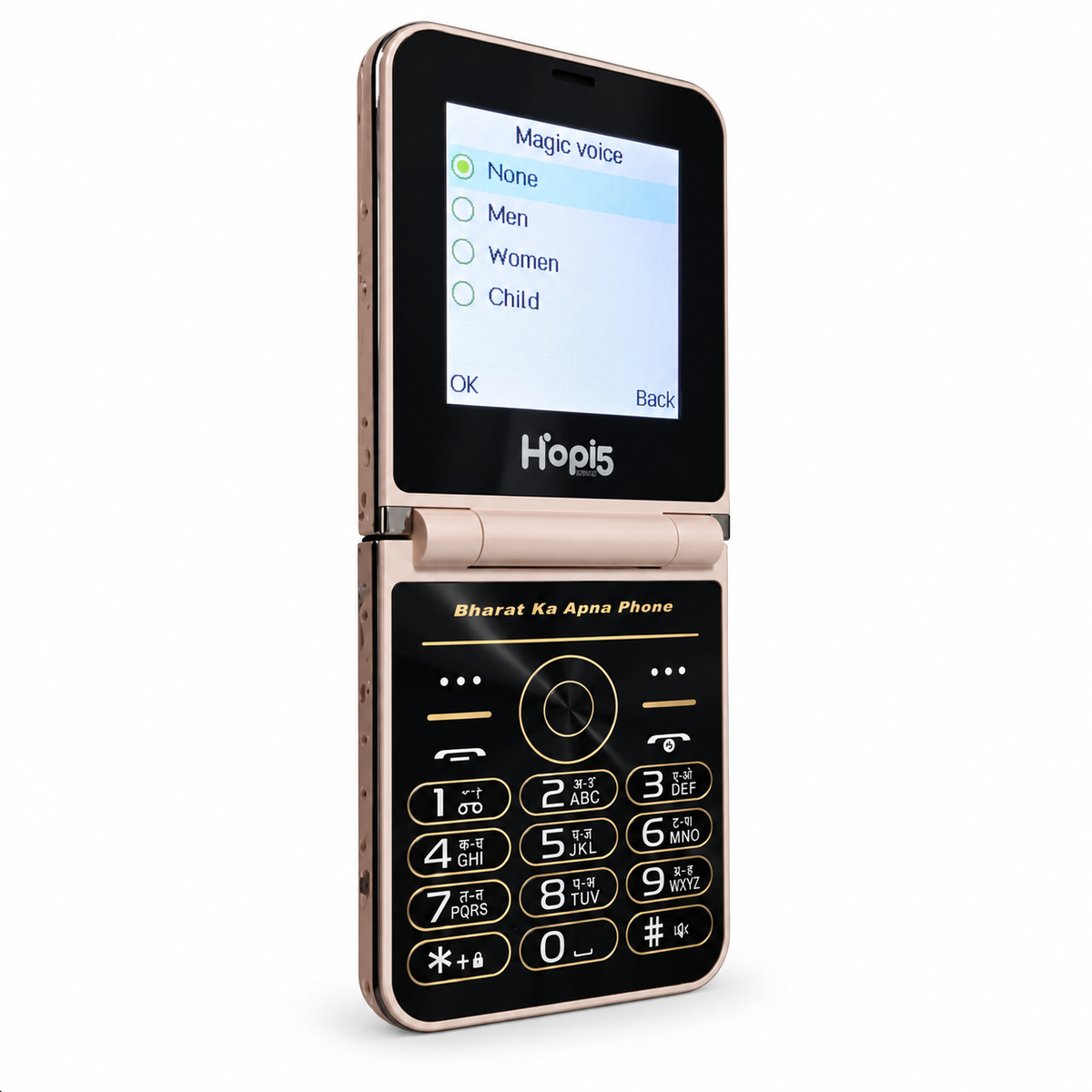Hopi5 HI1 Flip Phone with Magic Voice System (White-Gold)